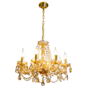 Sofía I - Chandelier doble altura acabado dorado y cristales ámbar, 8 luces