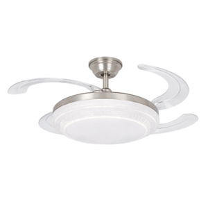 Milho II - Ventilador retráctil de interior 42 plg con control remoto acabado plateado y aspas transparentes, 3CCT - 36W