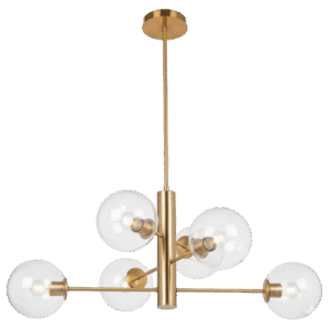 Nancy - Lámpara colgante de interior acabado latón y cristal transparente, 6 luces