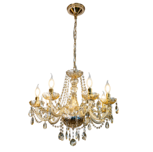 Sofía I - Chandelier doble altura acabado dorado y cristales ámbar, 8 luces