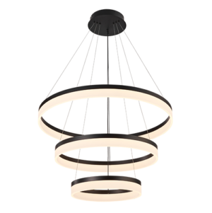 Greyci II - Lámpara colgante de interior doble altura 3 aros LED acabado negro con control remoto, 3CCT - 112W