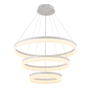 Greyci II - Lámpara colgante de interior doble altura 3 aros LED acabado blanco con control remoto, 3CCT - 112W