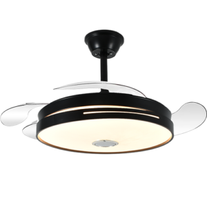 Stephyn - Ventilador retráctil de interior 42 plg con bocina bluetooth y control remoto acabado negro y aspas transparentes, 3CCT - 72W