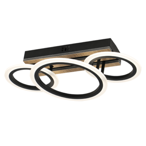 Auralux - Lámpara tipo plafón de interior 3 aros LED con control remoto acabado negro, 3CCT - 50W