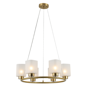 Clarisa - Lámpara colgante de interior acabado dorado y cristal nevado, 6 luces