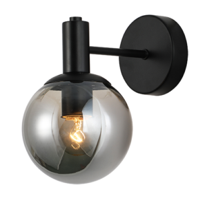 Nubia III - Lámpara de pared interior acabado negro y cristal ahumado, 1 luz