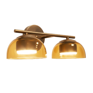 Alhira - Lámpara de pared interior acabado dorado y cristal ámbar, 2 luces