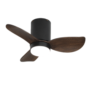 Lunox - Mini ventilador de techo 20 plg con control remoto acabado negro y aspas madera, 3CCT- 18W