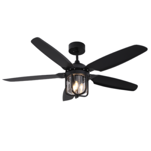 Solé - Ventilador de techo interior/exterior 52 plg con control remoto acabado acabado negro y aspas negras, 3 luces