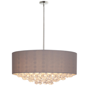 Isabella II - Lámpara colgante de interior doble altura acabado plateado y cristales, 5 luces