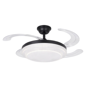 Milho II - Ventilador retráctil de interior 42 plg con control remoto acabado negro y aspas transparentes, 3CCT - 36W