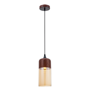 Dallas - Lámpara colgante de interior acabado madera y cristal ámbar, 1 luz