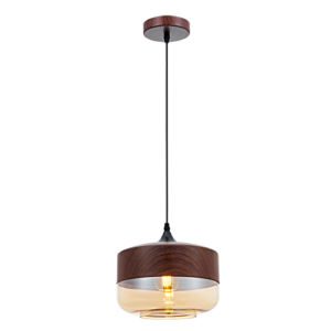Dallas II - Lámpara colgante de interior acabado madera y cristal ámbar, 1 luz