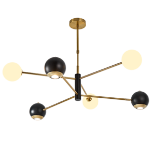 Dara - Lámpara colgante de interior acabado dorado/negro y cristal opalino, 6 luces