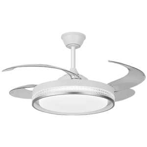 Effie - Ventilador retractil de interior 42 plg con control remoto y Bluetooth acabado blanco y aspas transparentes, 3CCT - 72W