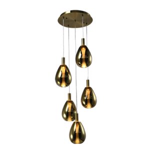 Gouty - Lámpara colgante de interior LED acabado dorado y cristal ahumado, 3000K - 30W