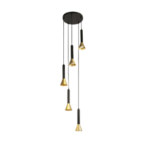 Lía III - Lámpara colgante de interior acabado negro y dorado, 5 luces